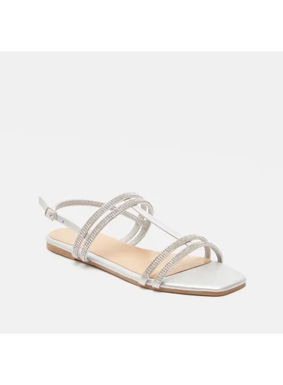 shoexpress Embellished Open Toe Flat Sandals Silver/Brown