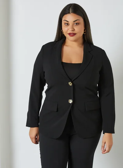Violeta By Mango Plus Size Structured Blazer Black