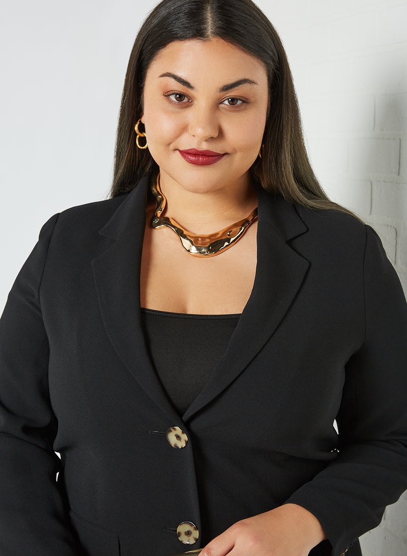 Violeta By Mango - Plus Size Structured Blazer Black - Image 1