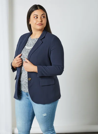 Violeta By Mango Plus Size Structured Blazer Navy