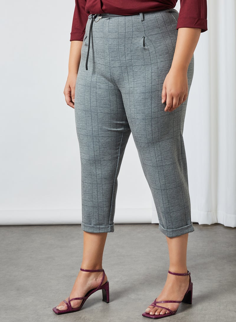 Violeta By Mango - Plus Size Checked Pants Grey - Image 1