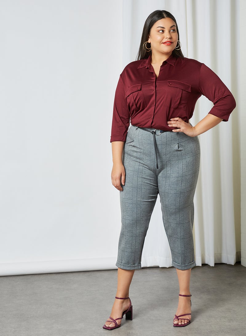 Violeta By Mango - Plus Size Checked Pants Grey - Image 1