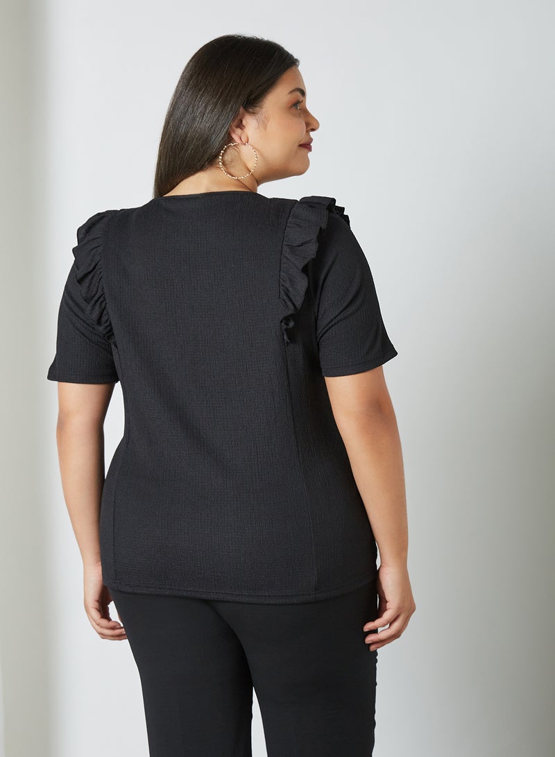 Only Carmakoma - Plus Size Frill Top Black - Image 1