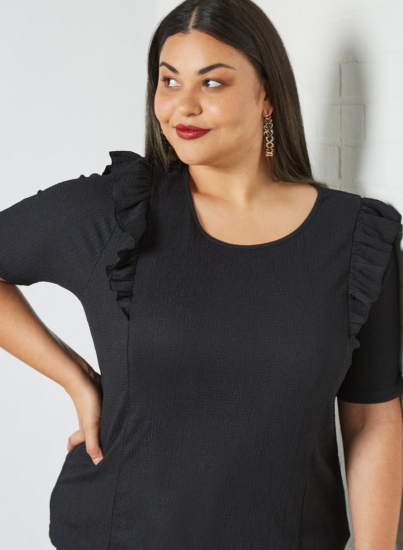 Only Carmakoma - Plus Size Frill Top Black - Image 1
