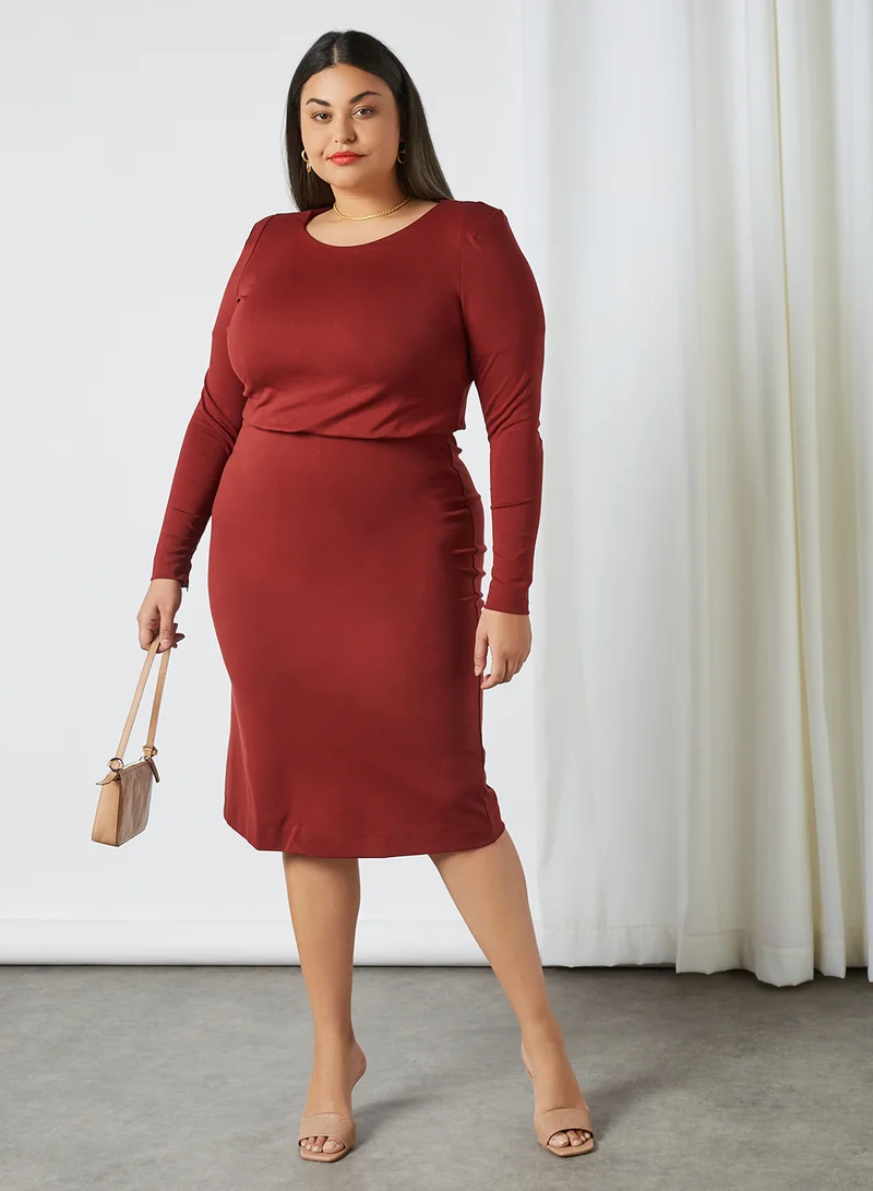 Violeta By Mango Plus Size Shift Dress Burgundy