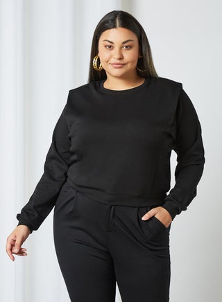 Plus Size Shoulder Padded Sweatshirt Black - v1616168695/N44028907V_1