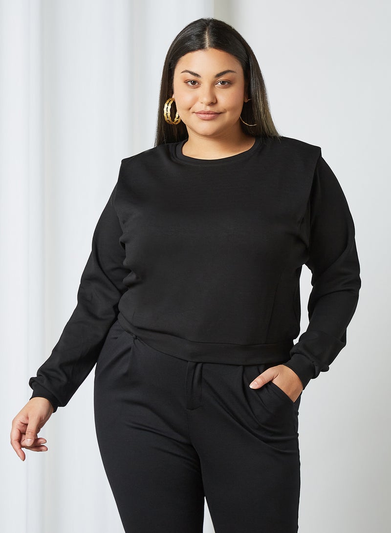 Violeta By Mango - Plus Size Shoulder Padded Sweatshirt Black - Image 1