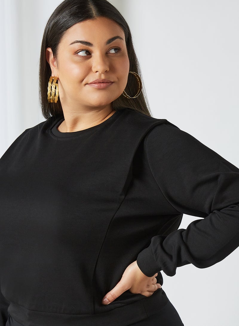 Violeta By Mango - Plus Size Shoulder Padded Sweatshirt Black - Image 1