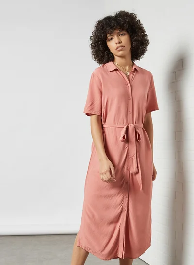 PIECES Belted Shirt Dress Canyon Rose