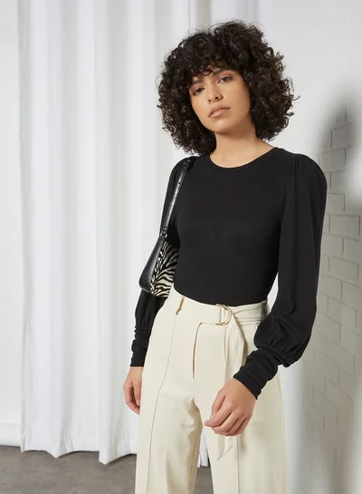 PIECES Puffed Sleeve Top Black