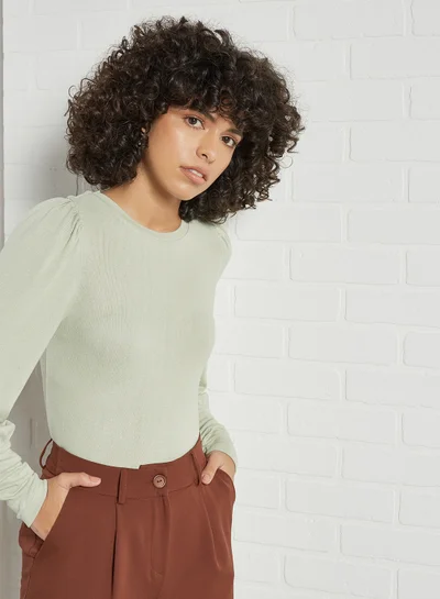PIECES Puffed Sleeve Top Desert Sage