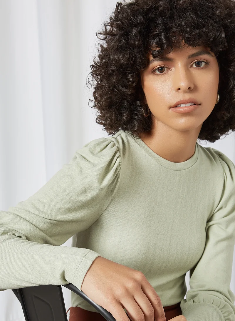 PIECES Puffed Sleeve Top Desert Sage