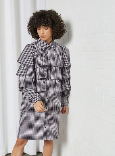 بيسز Gingham Ruffled Dress زهرة الأوركيد
