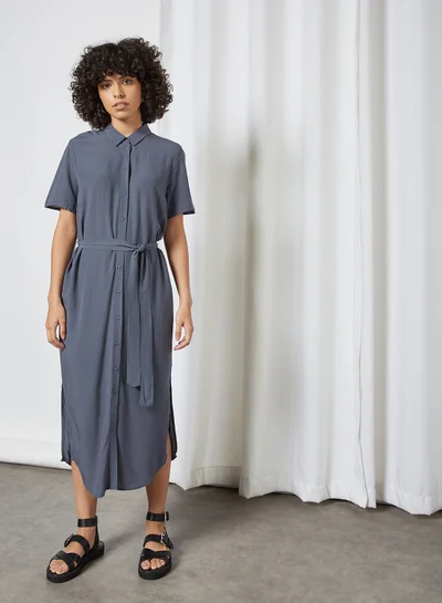 PIECES Belted Shirt Dress Ombre Blue