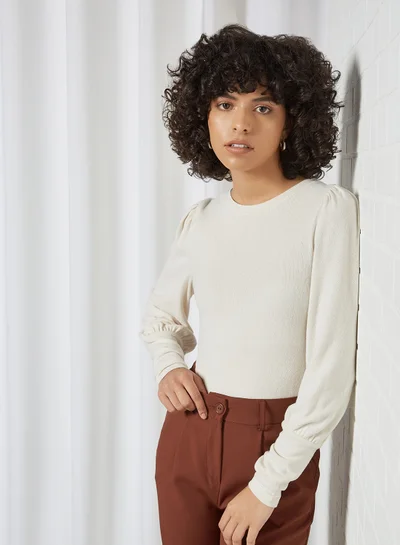 PIECES Puffed Sleeve Top Cloud Dancer