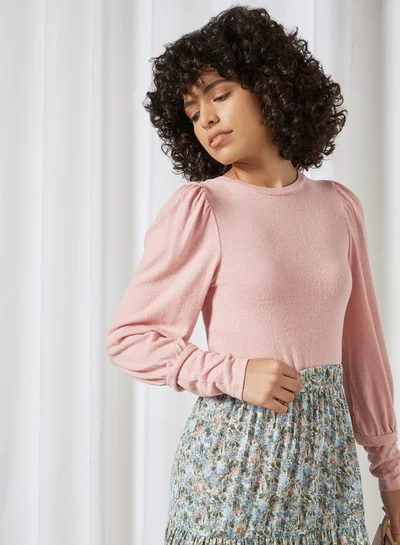 PIECES Puffed Sleeve Top Bridal Rose