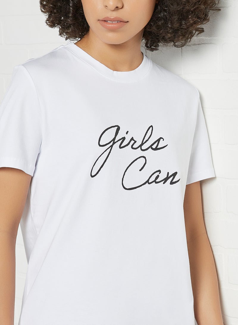 PIECES - Slogan T-Shirt Bright Whiteprint:Girls Can - Image 1