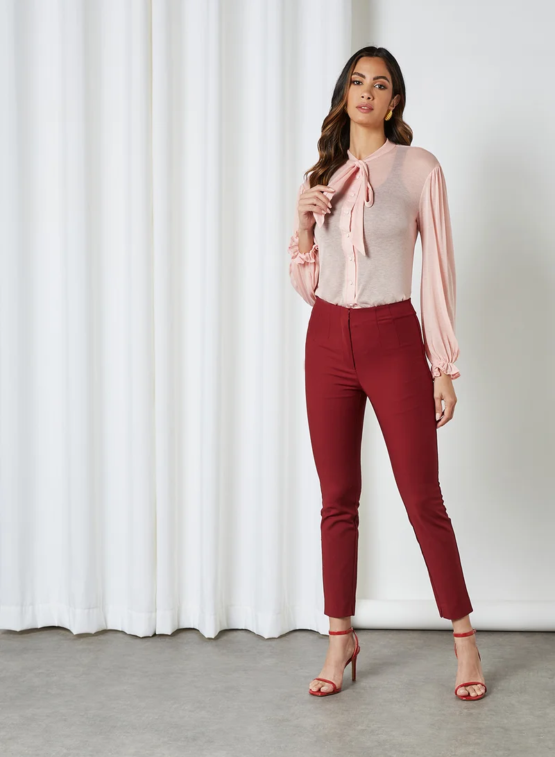 SIVVI for HANIYA Sheer Neck Tie Top Pink