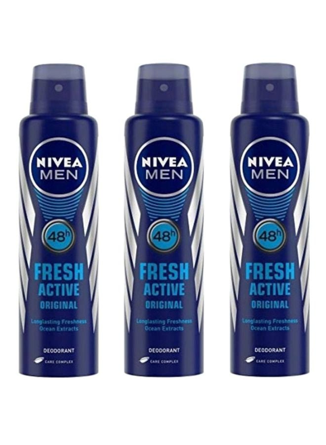 نيفيا مجموعة عبوات بخاخ مزيل للعرق ومضاد للتعرق فريش آكتف مكونة من 3 قطع 3x150ملليلتر - Image 1