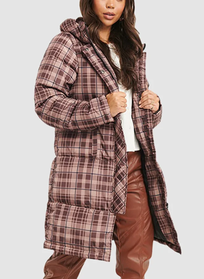 NA-KD Padded Parka Jacket Checked