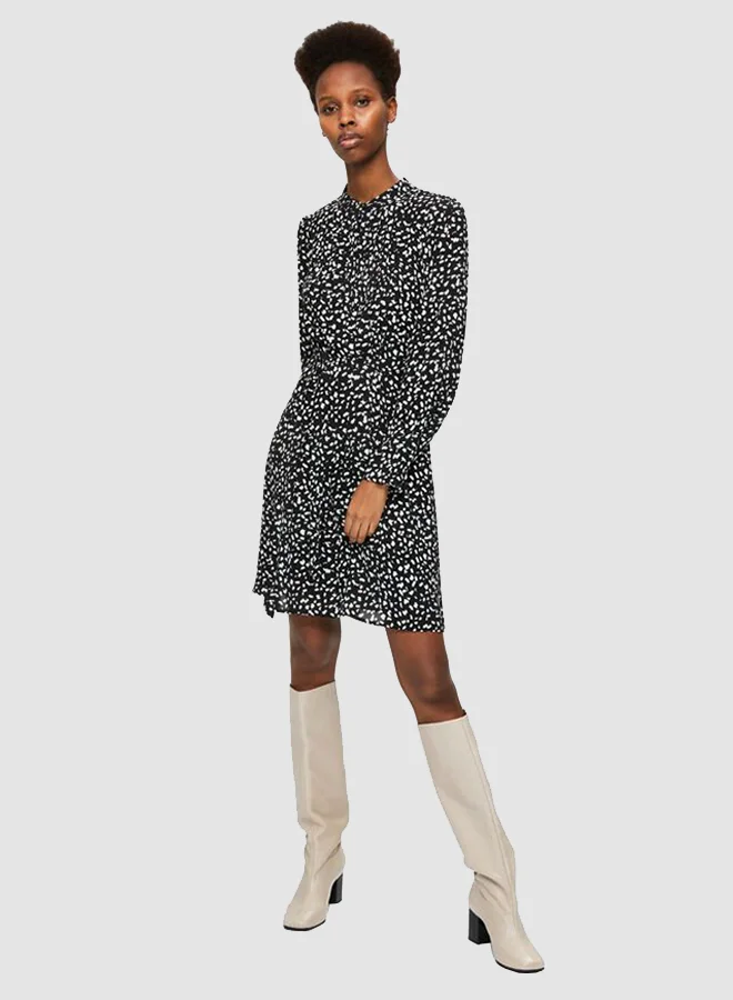 SELECTED FEMME Printed Tie Waist Dress Black(C-N10)