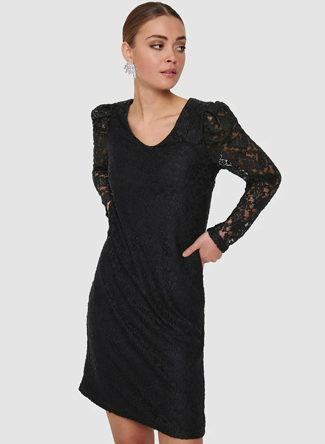 ONLY Lace Puff Sleeve Dress Black