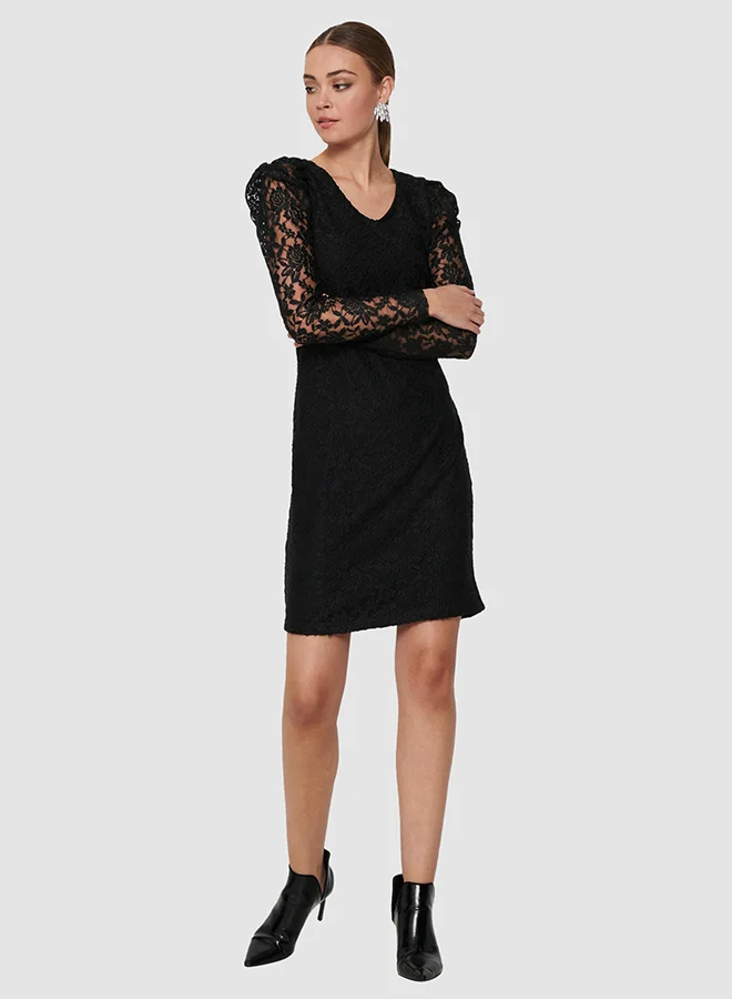 ONLY Lace Puff Sleeve Dress Black