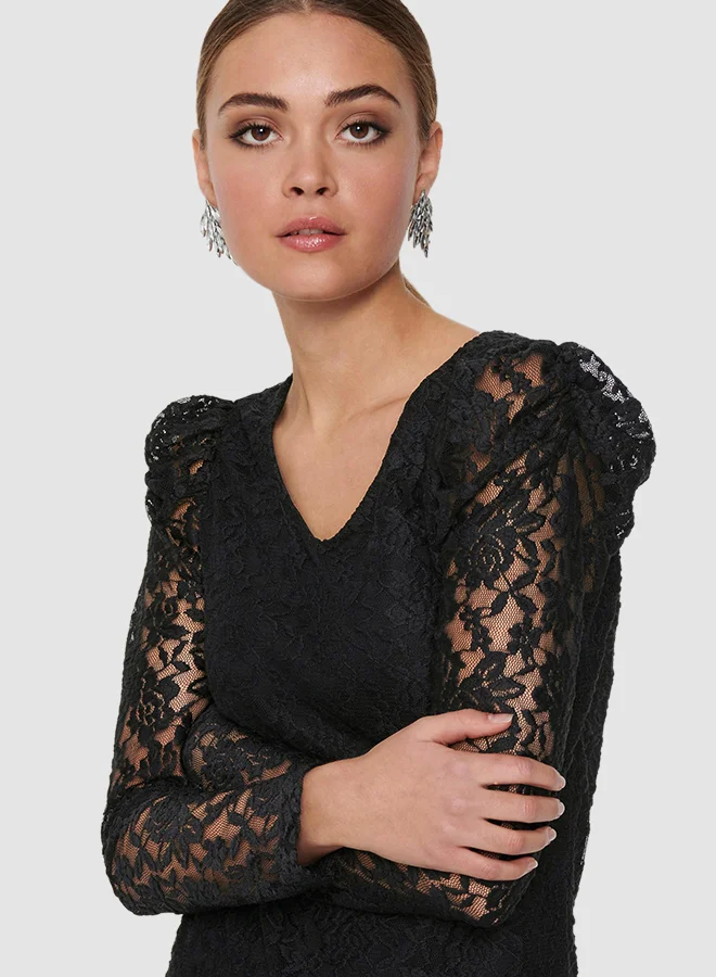 ONLY Lace Puff Sleeve Dress Black
