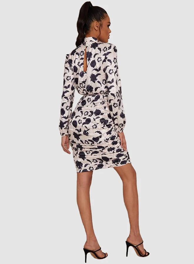 Chi-Chi London Albina Long Sleeve Dress White/Black
