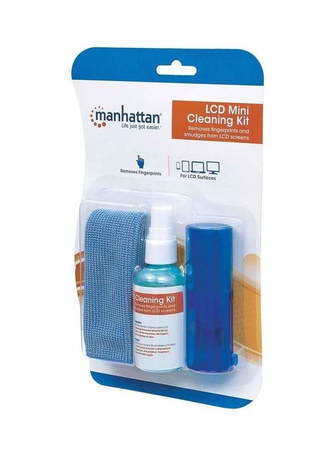 Manhattan - 421010 LCD Mini Cleaning Kit, Alcohol-free, Includes Cleaning Solution, Brush, Microfiber Cloth Blue - Image 1