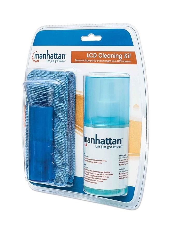 Manhattan - 421027 LCD Cleaning Kit, Alcohol-free, Includes Cleaning Solution, Brush and Microfiber Cloth Blue - Image 1