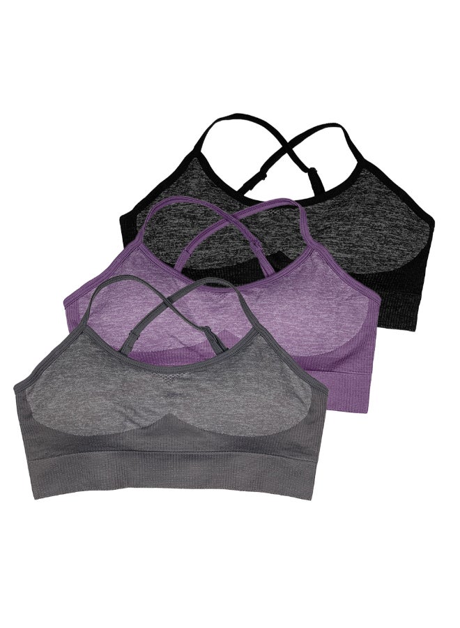 Pack Of 3 Cross Back Sports Bra Black/Grey/Purple