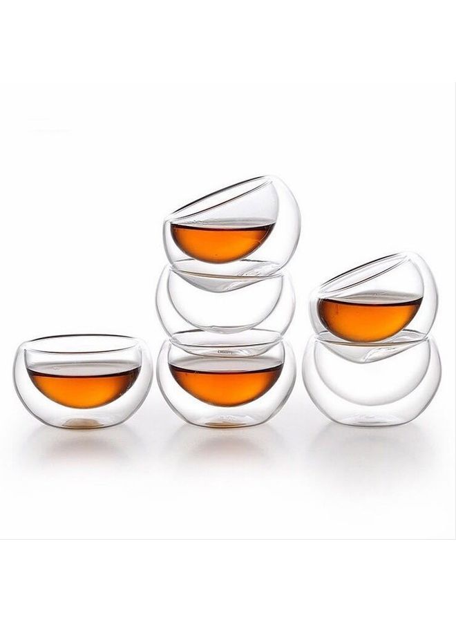 6-Piece Heat Resistant Double Wall Glass Tea Cup Set Transparent 100ml - Image 1