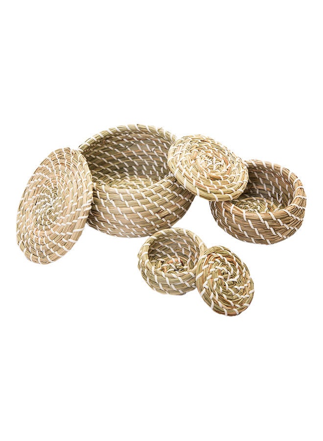 fashionhome 3-Piece Hand Woven Rattan Basket With Lid Beige 20x10cm  - Image 1