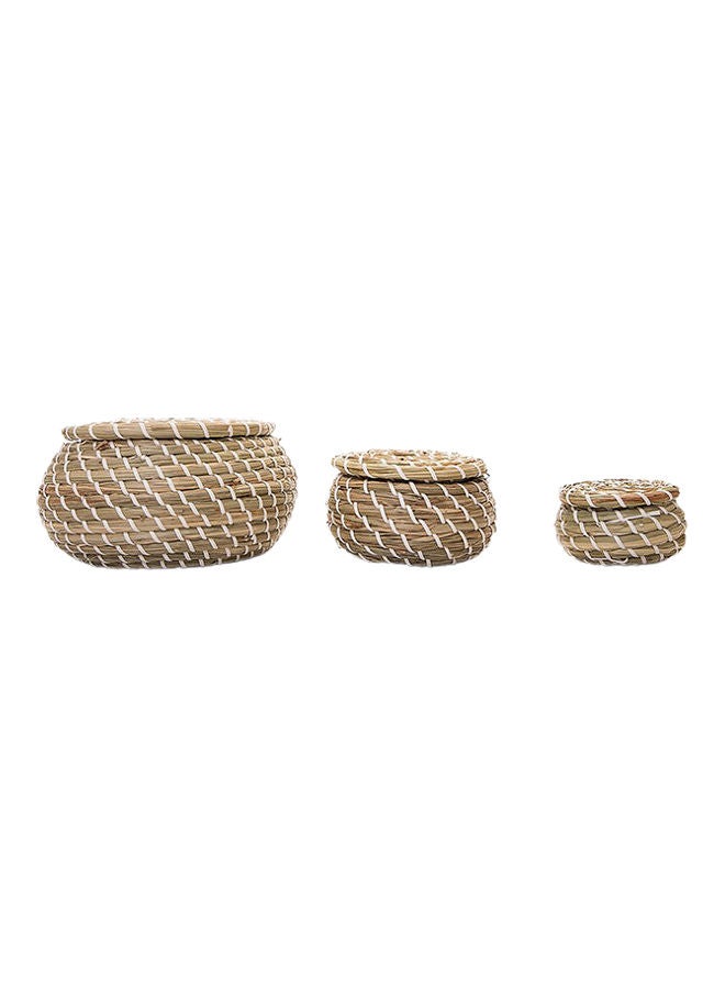 fashionhome 3-Piece Hand Woven Rattan Basket With Lid Beige 20x10cm  - Image 2