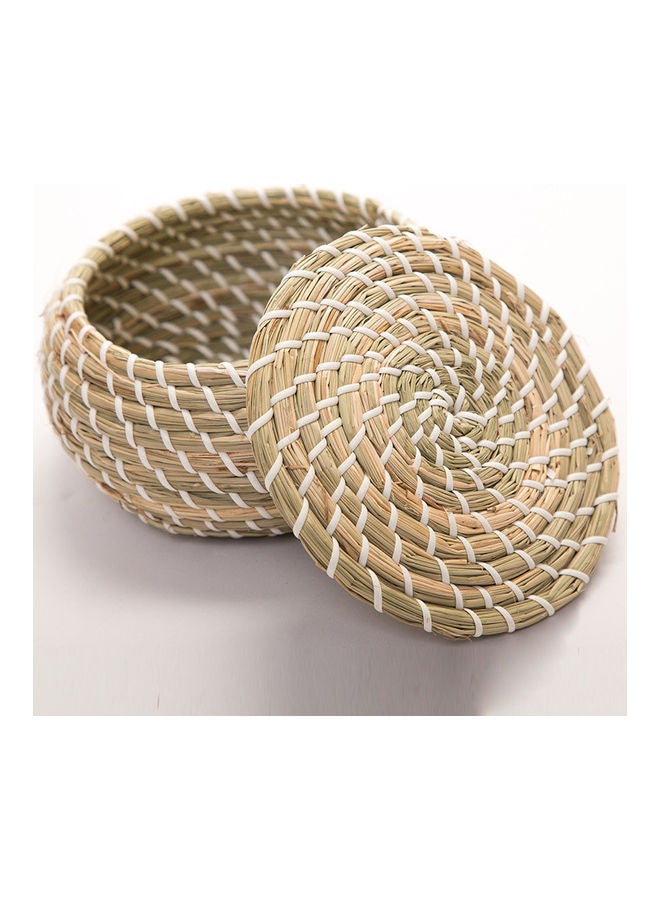 fashionhome 3-Piece Hand Woven Rattan Basket With Lid Beige 20x10cm  - Image 3