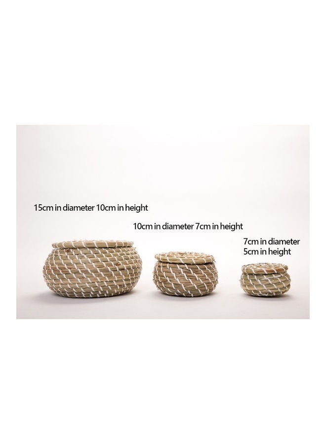 fashionhome 3-Piece Hand Woven Rattan Basket With Lid Beige 20x10cm  - Image 4