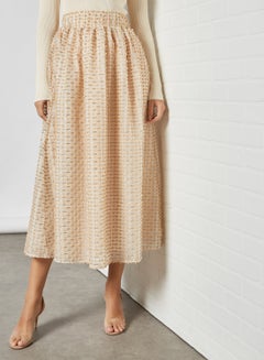 Textured High Waist Skirt Beige