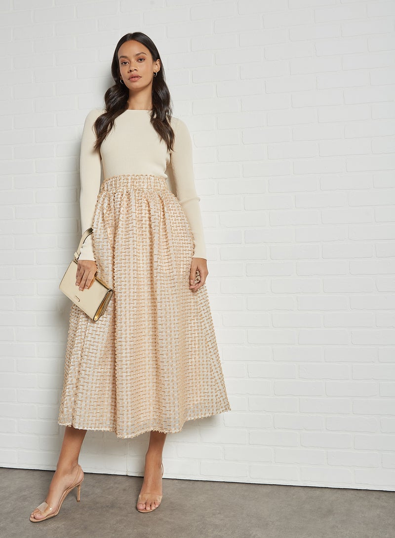 SELECTED FEMME - Textured High Waist Skirt Beige - Image 1
