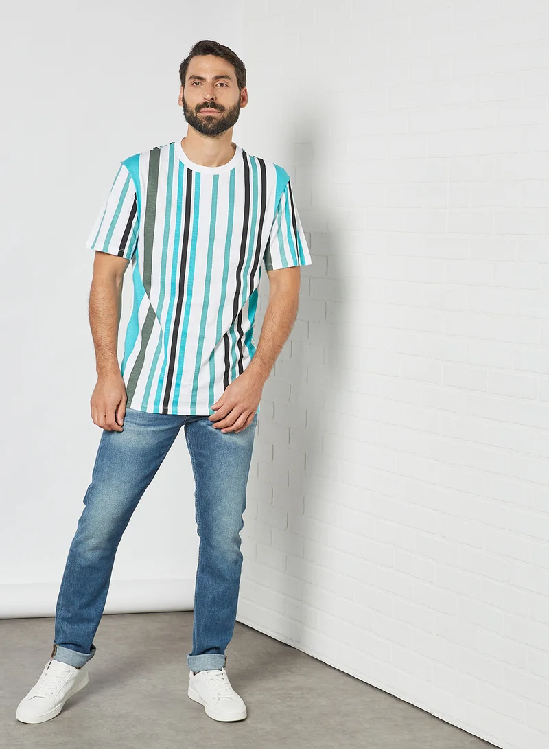 STATE 8 All-Over Stripe T-Shirt Bright Aqua/Grey Stripes