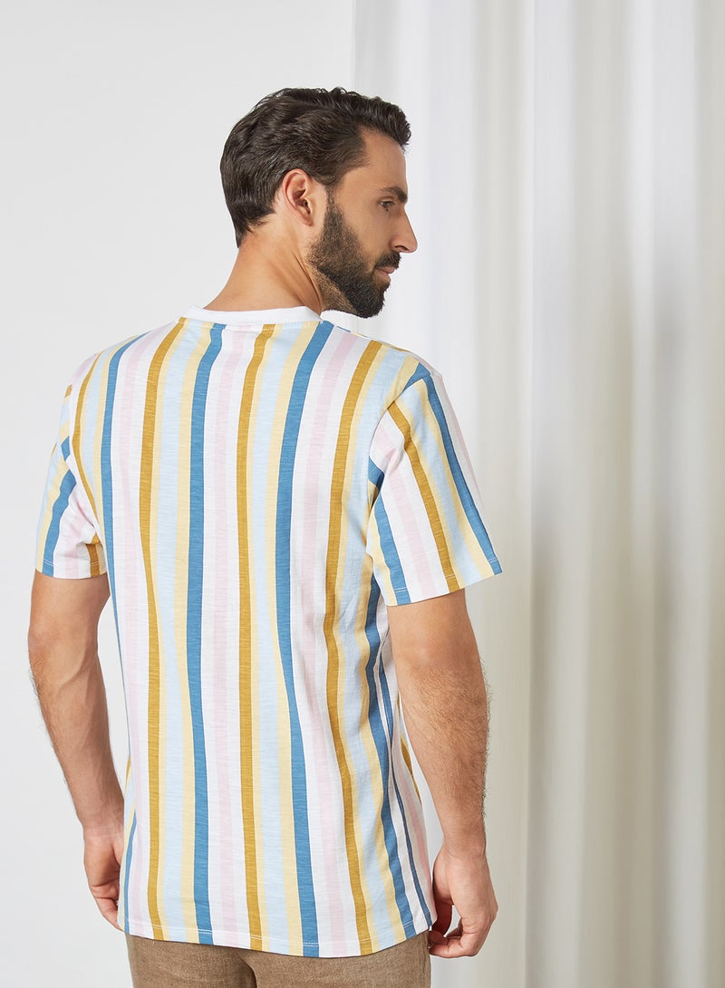 STATE 8 All-Over Stripe T-Shirt Baby Blue/Sand Stripes  - Image 2