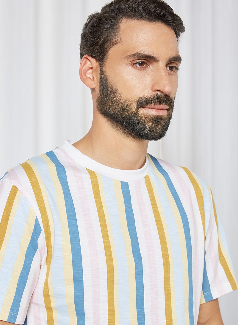 STATE 8 All-Over Stripe T-Shirt Baby Blue/Sand Stripes  - Image 4