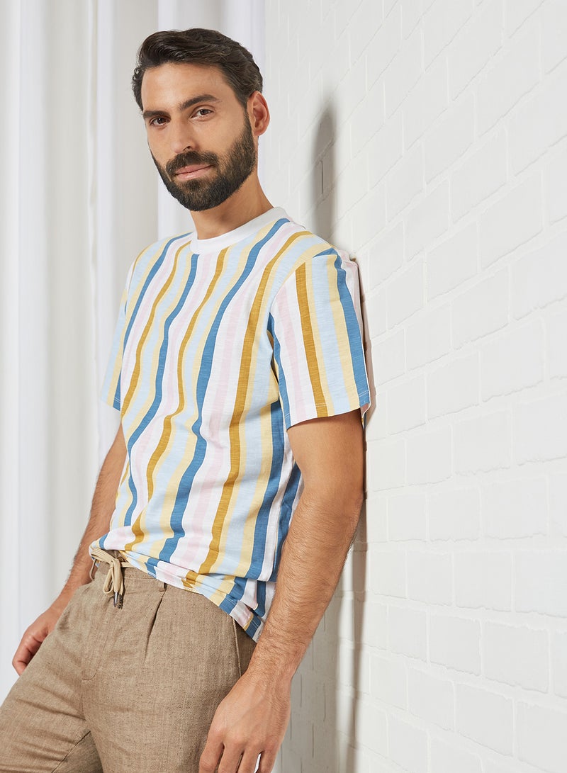 STATE 8 All-Over Stripe T-Shirt Baby Blue/Sand Stripes  - Image 1
