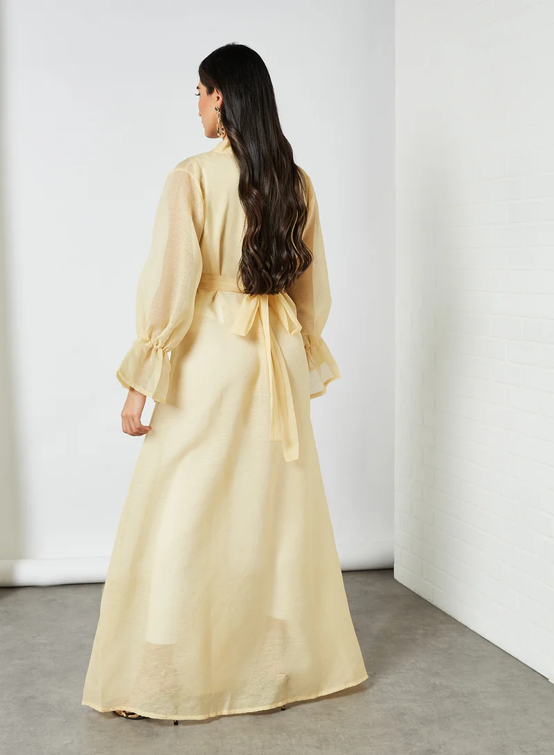 SIVVI for HANIYA Sheer V-Neck Abaya