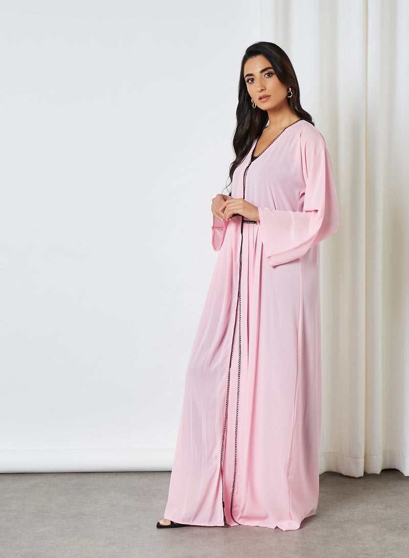 SIVVI for HANIYA - Lace Trim Pleat Detail Abaya Pink - Image 1
