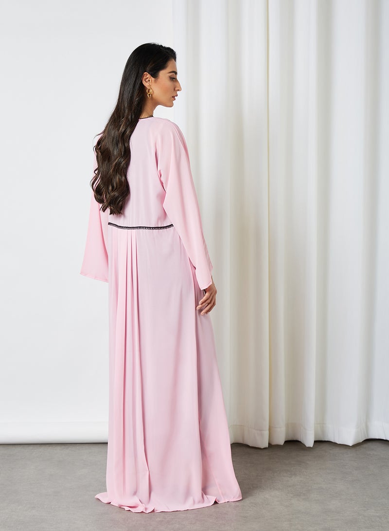 SIVVI for HANIYA - Lace Trim Pleat Detail Abaya Pink - Image 1