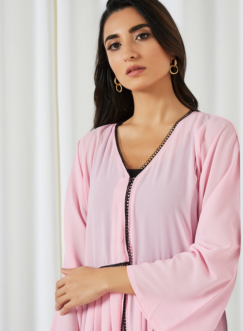 SIVVI for HANIYA - Lace Trim Pleat Detail Abaya Pink - Image 1