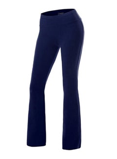 Solid Pattern Boot Cut Tummy Control Workout Yoga Pants Dark Blue