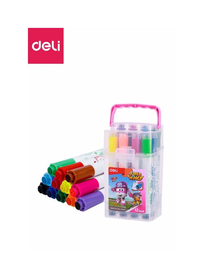 ديلي مجموعة أقلام برأس من اللباد وتصميم سوبر وينجز من 12 قلم متعدد الألوان - Image 1