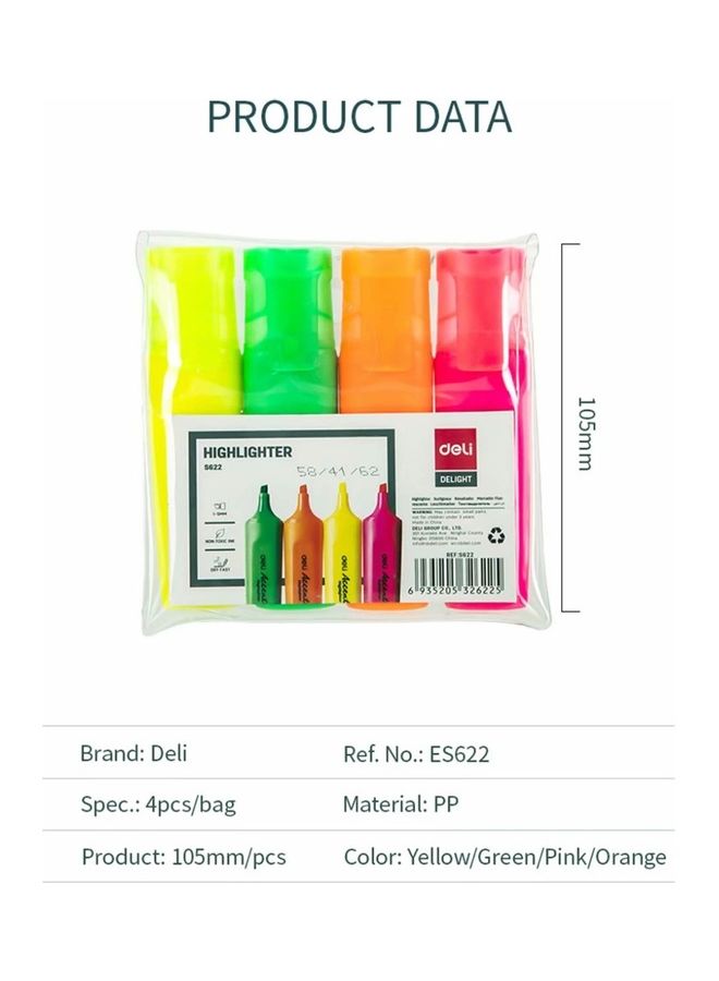 Deli 4-Piece Accent Highlighter Set Orange/Pink/Green  - Image 2